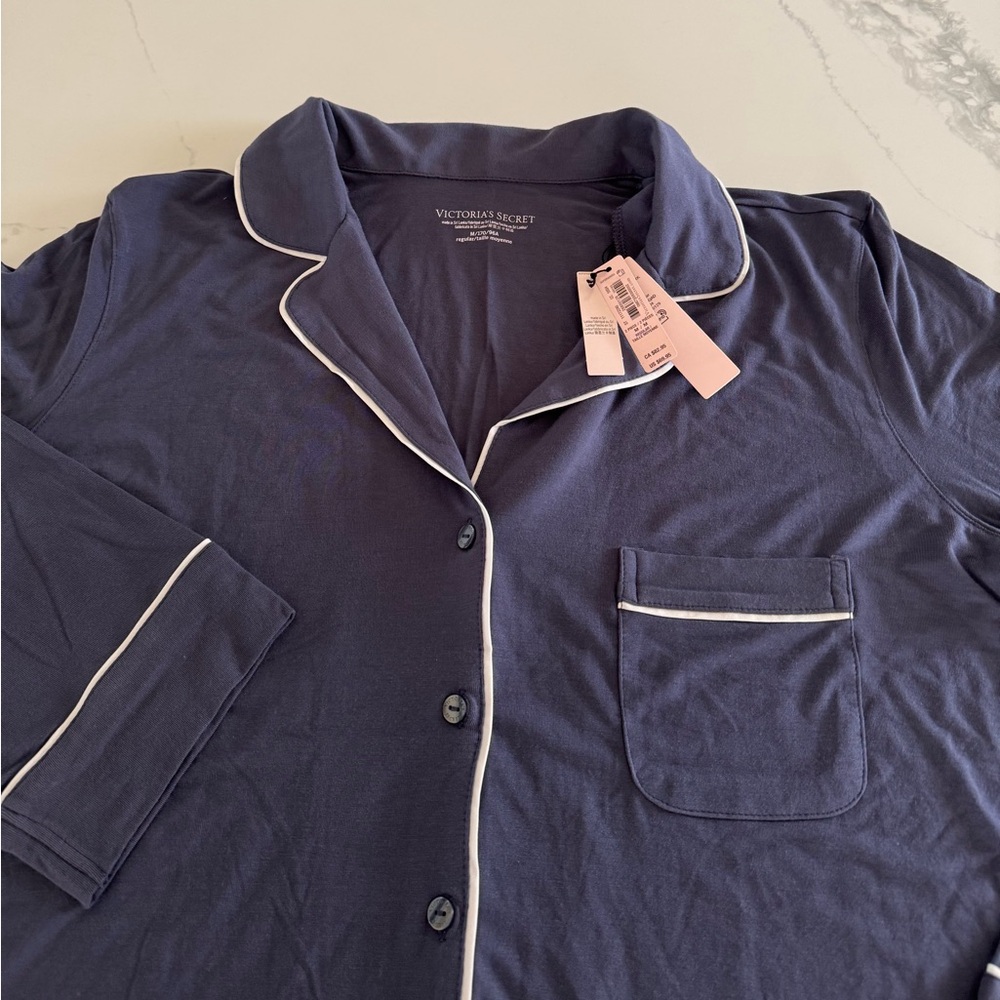 Victoria's Secret Women’s Soft Pajama Shirt Navy Blue PJ Top - Picture 3 of 4